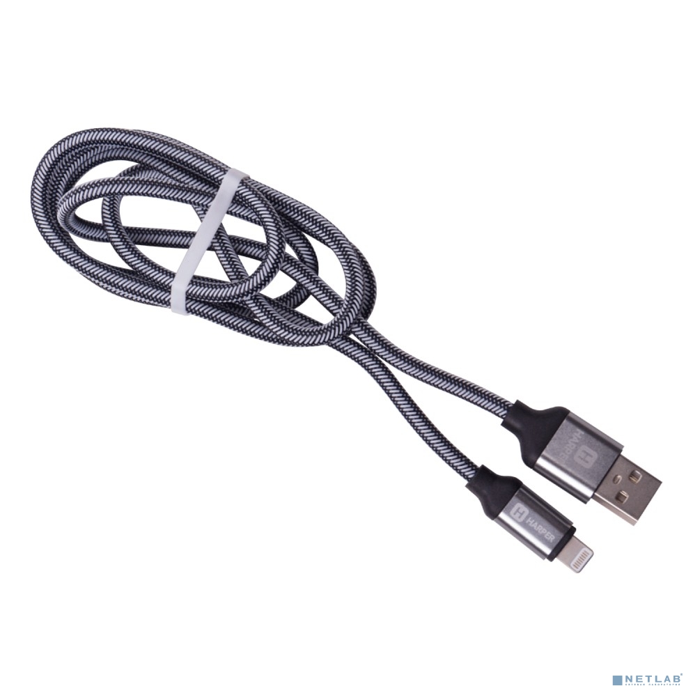 Harper USB - Lightning, BRCH-510 SILVER/ черный (1м, способны заряжать устройства до 2х ампер)