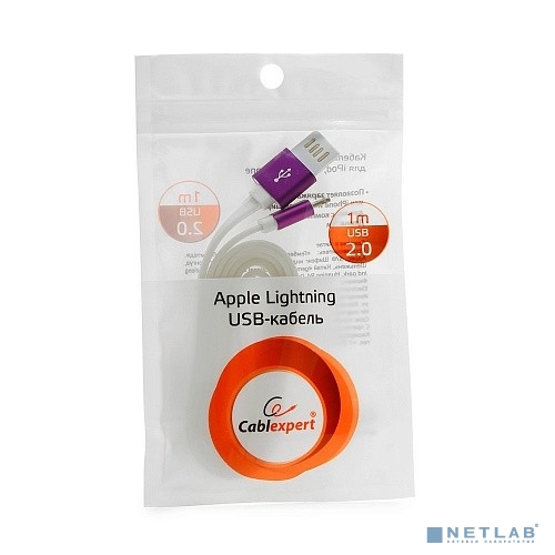 Gembird Кабель USB 2.0 Cablexpert CC-ApUSBp1m, AM/Lightning 8P, 1м, силиконовый шнур, разъемы фиолетовый металлик, пакет