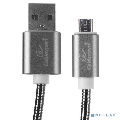 Cablexpert Кабель USB 2.0 CC-G-mUSB02Gy-1.8M AM/microB, серия Gold, длина 1.8м, титан, блистер