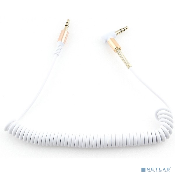 Кабель аудио (угловой) спиральный Cablexpert CCAB-02-35MMLC-1.8MW. 3.5 джек (M)/3.5 джек (M), белый, 1.8м, блистер
