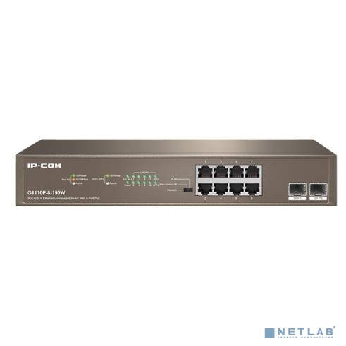 IP-COM G1110P-8-150W Коммутатор неуправляемый, 8RJ45*1Gbit, 2SFP*1Gbit, PoE - 150W