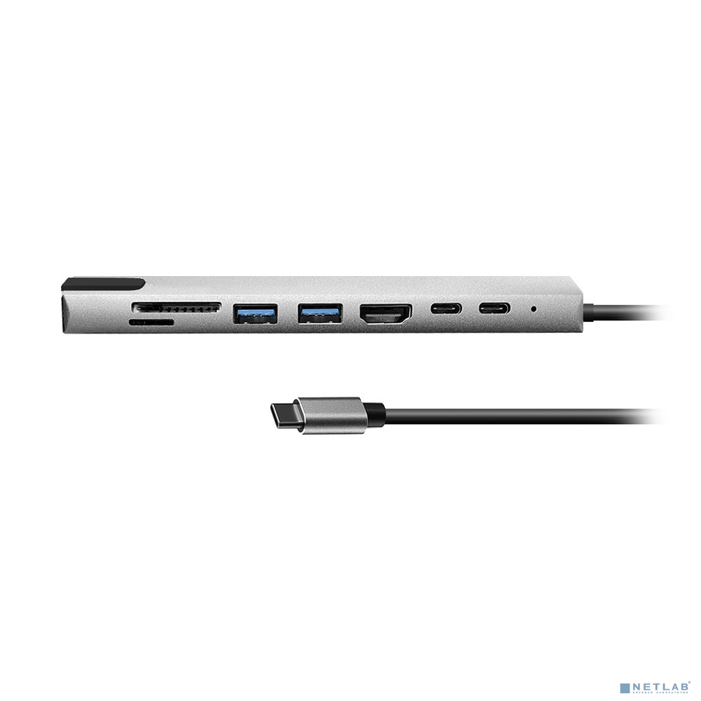 Bion Адаптер USB-C - 2*USB-C/2*USB-A 3.0/HDMI/SD/TF/RJ-45 100мб/с, длина кабеля 20см [BXP-A-USBC-MULTI-01]