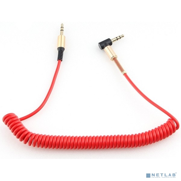 Кабель аудио (угловой) спиральный Cablexpert CCAB-02-35MMLC-1.8MR. 3.5 джек (M)/3.5 джек (M), красный, 1.8м, блистер