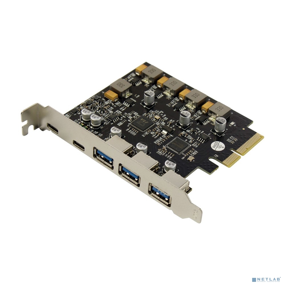 ORIENT AM-U3142PE-3A2C, Контроллер PCI-Ex4 v3.0, USB 3.2 Gen2, скорость до 10 Гбит/с, 5-port ext (3xType-A + 2xType-C), ASM3142+VL820-Q8 chipset, Self powered (31351)