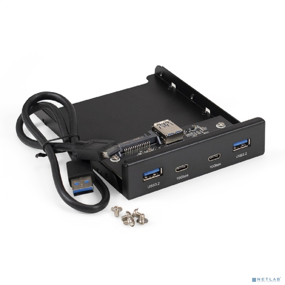 Exegate EX297553RUS Планка USB на переднюю панель ExeGate U3H-622, 3,5", 2*TypeA +2*TypeC (USB 3.2 Gen2 (SuperSpeed USB 10Gbps), черная, металл, подсоединение к мат. плате)