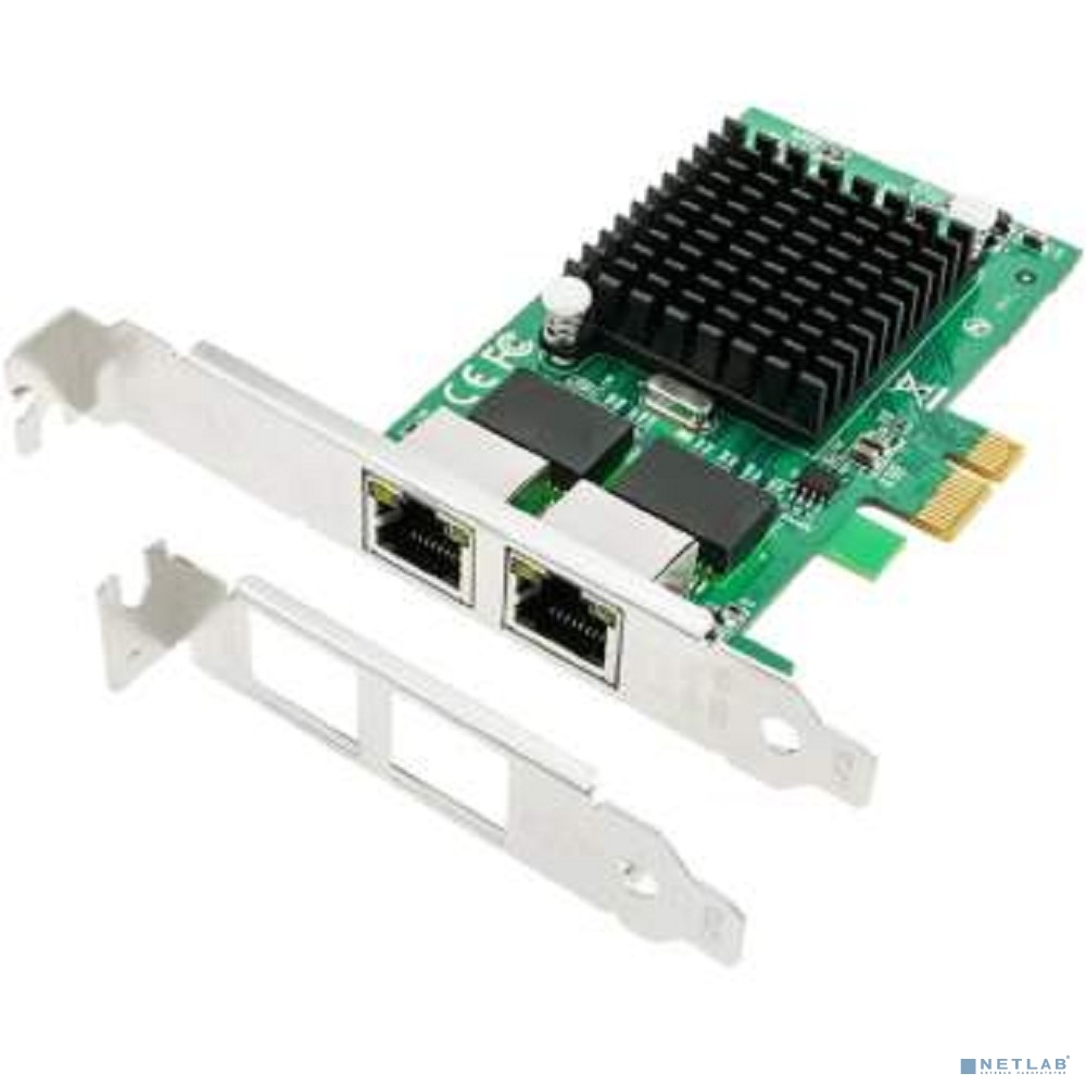 ORIENT XWT-INT82L2PE, Сетевая карта PCI-Ex1 v1.0a 2xRJ45 Gigabit Ethernet, Intel 82571GB chipset, 1 Гбит/с, 2 планки крепления в комплекте (31282)