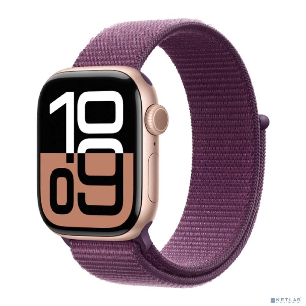 Apple Watch Series 10 42mm Rose Gold Aluminium Case with Plum Sport Loop (MWWK3)