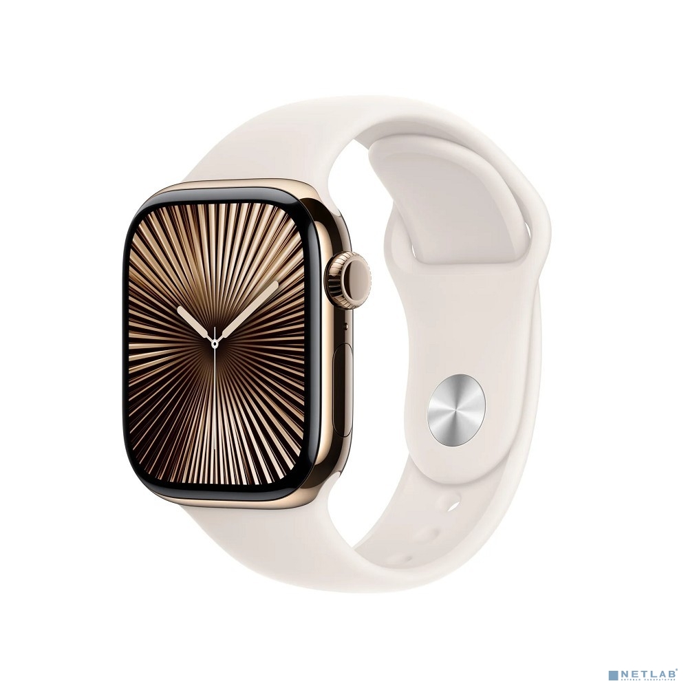 Apple Watch Series 10 + Cellular 42mm Gold Titanium Case with Starlight Sport Band - S/M (MX063ZP/A)