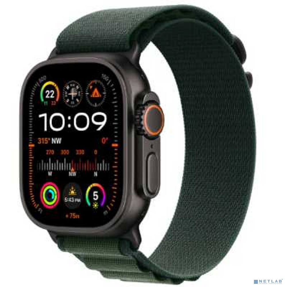 Apple Watch Ultra 2 (2024) 49mm Black Titanium Case with Dark Green Alpine Loop - Medium (MX4R3)