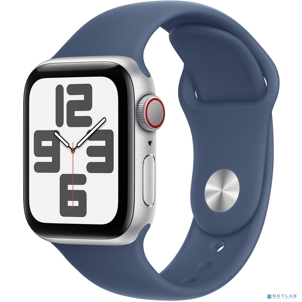 Apple Watch SE (2024) + Cellular 40mm Silver Aluminium Case with Denim Sport Band - S/M (MXGF3)