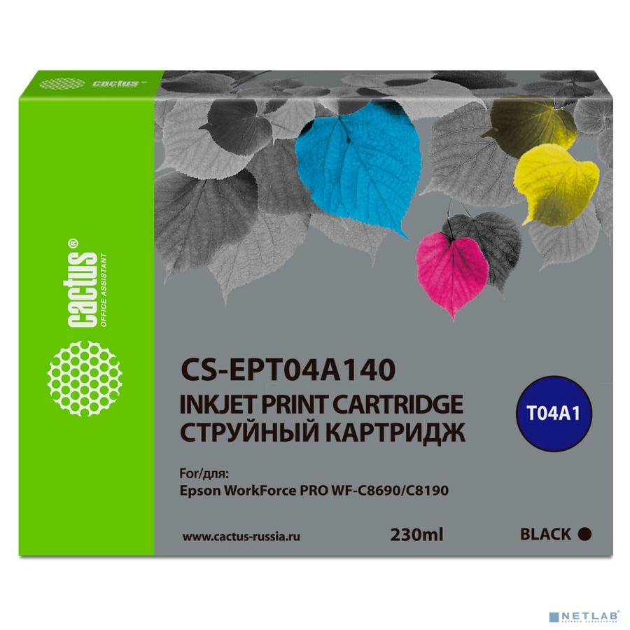 Картридж струйный Cactus CS-EPT04A140 T04A1 черный (230мл) для Epson WorkForce Pro WF-C8190, WF-C8690