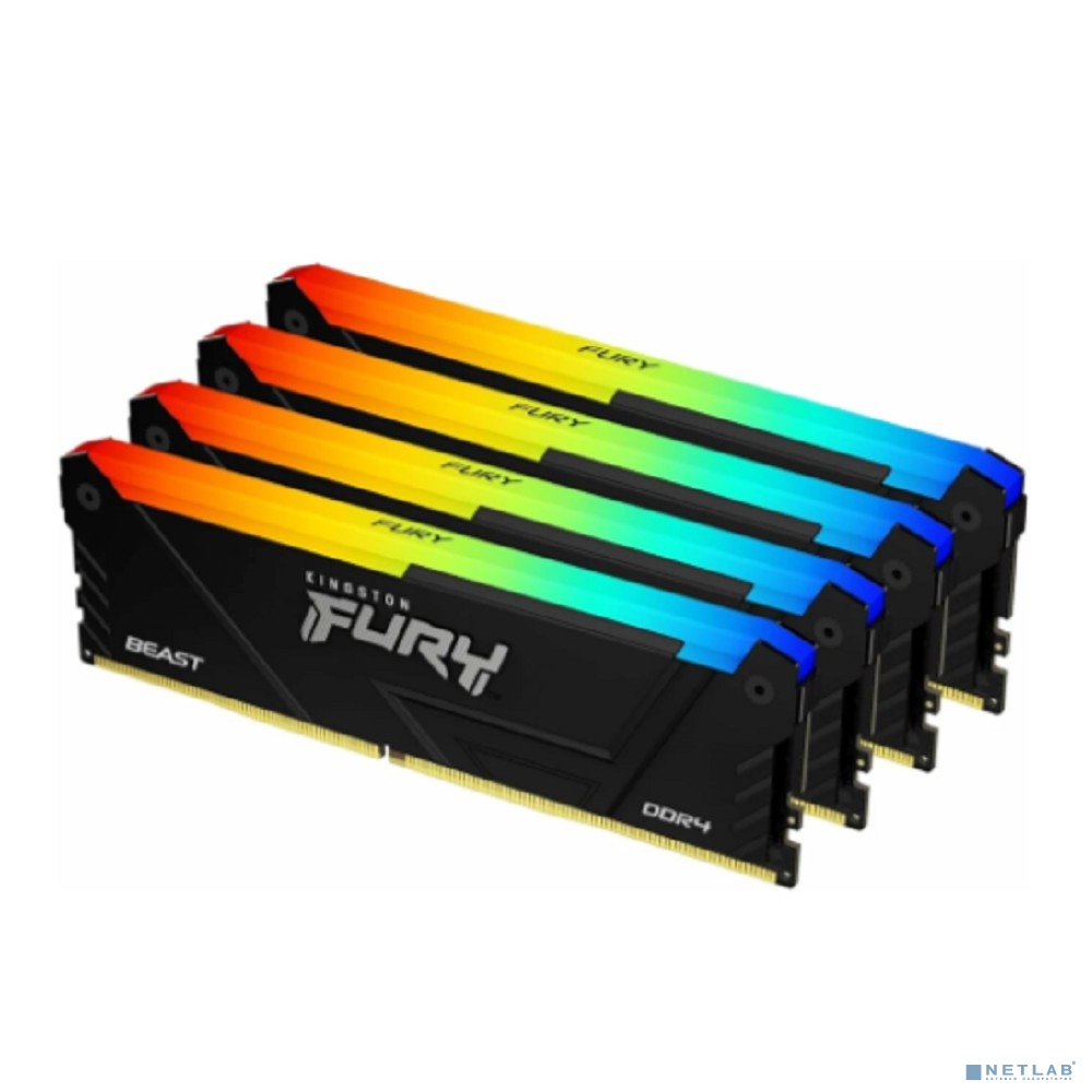 Память оперативная/ Kingston 64GB 3200MT/s DDR4 CL16 DIMM (Kit of 4) FURY Beast RGB