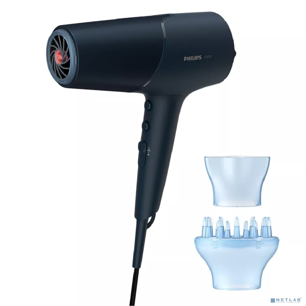 Фен Philips/ Фен Philips, мощность 2300 Вт, 2 скорости, 3 температурных режима, холодный воздух, ионизация, 2 насадки, цвет синий